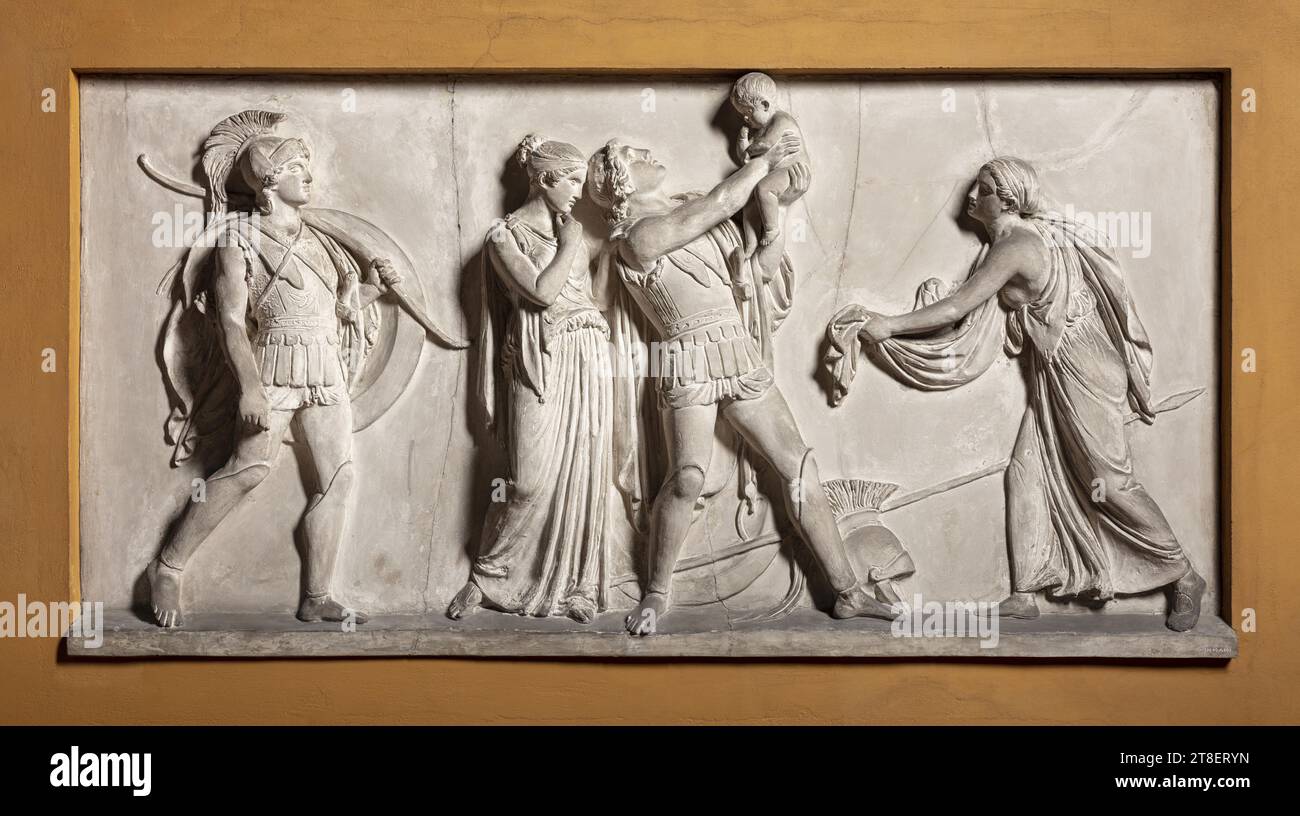 Hector prenant congé d'Andromache et Astyanax, Bertel Thorvaldsen, 1770-1844, début 1837, Sculpture, relief, relief pied, fonte, hauteur 92,5 cm, largeur 182,3 cm, sculpture, européenne, modernité (1800 - 1914 Banque D'Images