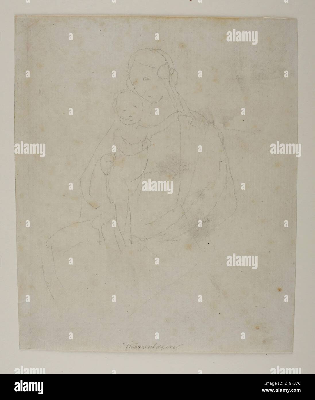 Madone et enfant, Bertel Thorvaldsen, 1770-1844, dessin, papier, couleur, Graphite, dessiné, hauteur 155 mm, largeur 130 mm, dessinateur, dessin, européen, modernité (1800 - 1914 Banque D'Images