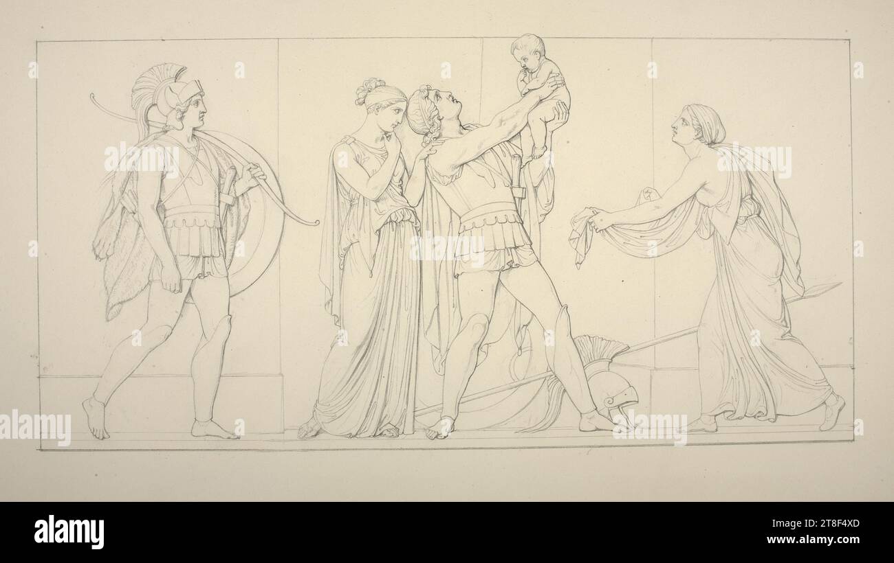 Hector prenant congé d'Andromache, pas avant 1837, dessin, papier, couleur, Graphite, dessiné, hauteur 255 mm, largeur 404 mm, dessin, dessin, européen, modernité (1800 - 1914 Banque D'Images