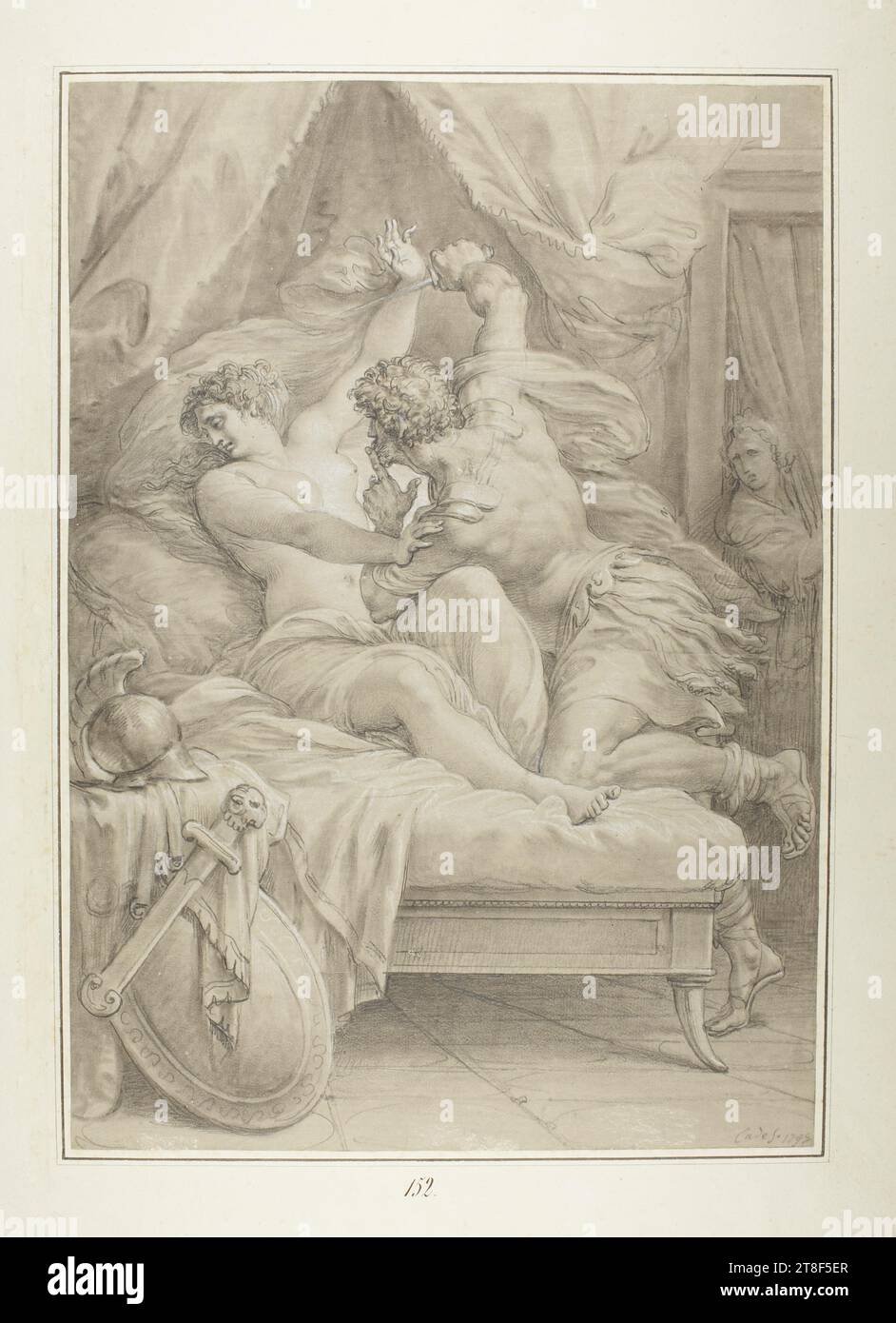 Tarquinius et Lucretia, Giuseppe Cades, 1750-1799, 1795, dessin, Tarquinius Superbus fut le dernier roi étrusque de Rome. Il a forcé l'accès à la femme romaine mariée Lucretia et l'a violée. Après le retour de son mari, elle se suicide en raison du déshonneur qui lui a été infligé et une rébellion a commencé contre Tarquinius, après quoi la République romaine a été introduite vers 500 av. J.-C.. Cette histoire avait longtemps joui de la popularité auprès des artistes au 18e siècle Banque D'Images