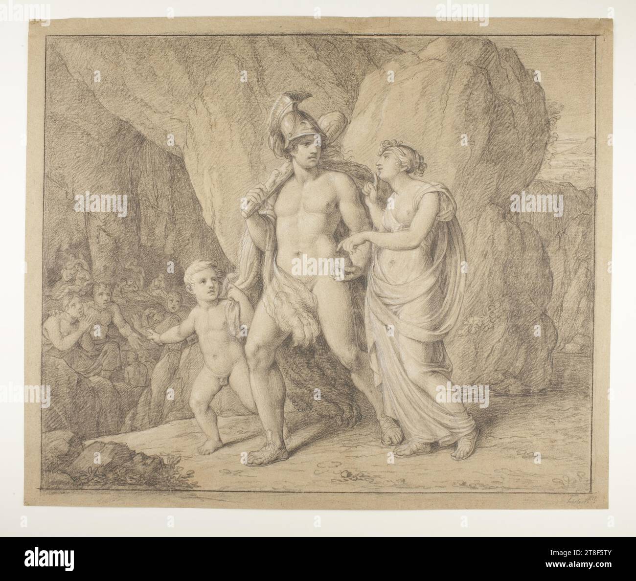 Thésée et Ariane, dessin, papier, couleur, craie, craie blanche, couleur, craie, Carboncrayon, dessiné, hauteur 410 mm, largeur 490 mm, dessin, européen Banque D'Images