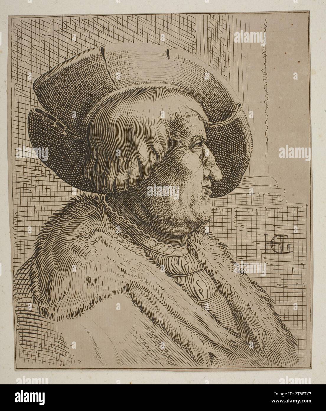 Homme avec une Biretta, Art graphique, gravure sur cuivre, papier, couleur, encre d'imprimante, gravure sur cuivre, Printet, hauteur (format papier) 192 mm, largeur (format papier) 162 mm, HG, Design graphique, européen Banque D'Images