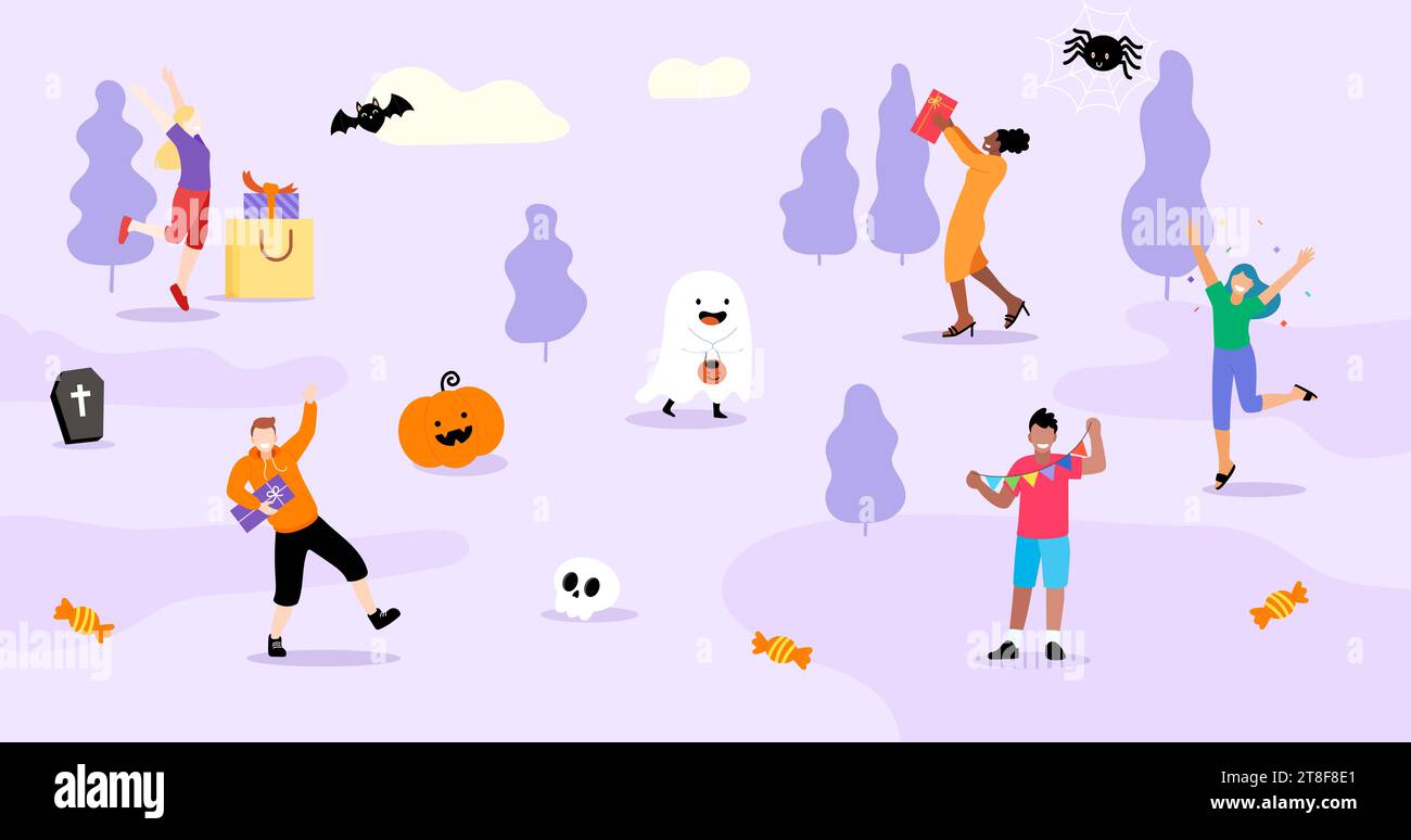 Banner Halloween Festival Party et célébrer les illustrations conceptuelles. Collection ensemble de célébration. Style d'illustration plat Banque D'Images