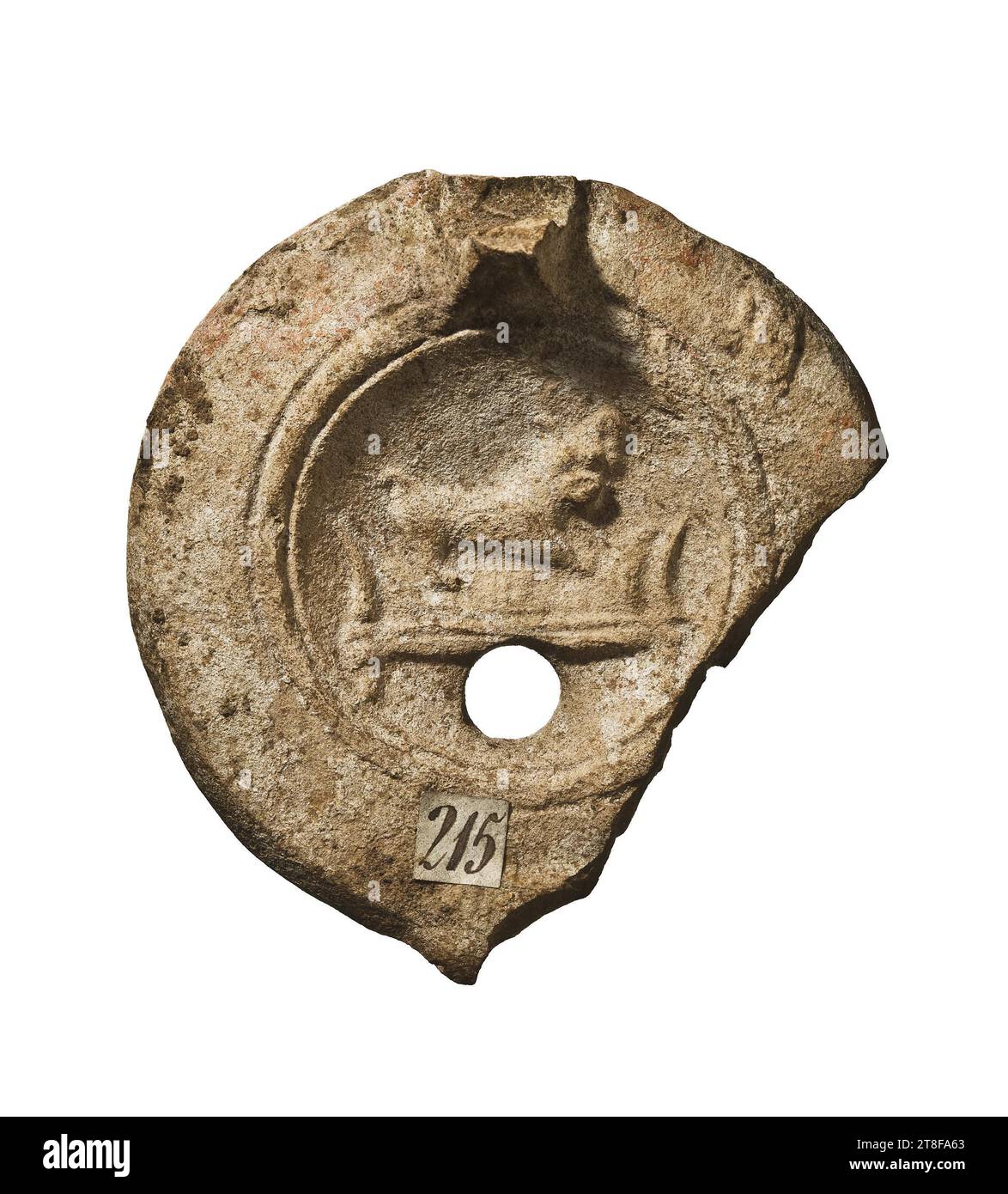 Lampe avec un chien sur un lit, 90 - 140, Meubles, lampe, feu, modelé, hauteur 7 cm, largeur 6,6 cm, Poterie, céramique, roman (753 av. J.-C. - 476 Banque D'Images
