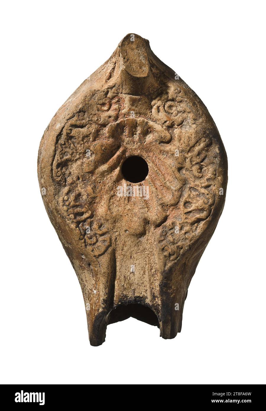 Lampe avec une coquille et ornements floraux, 400 - 500, Meubles, lampe, feu, modelé, hauteur 9,1 cm, Poterie, céramique, Afrique du Nord, roman (753 av. J.-C. - 476 Banque D'Images