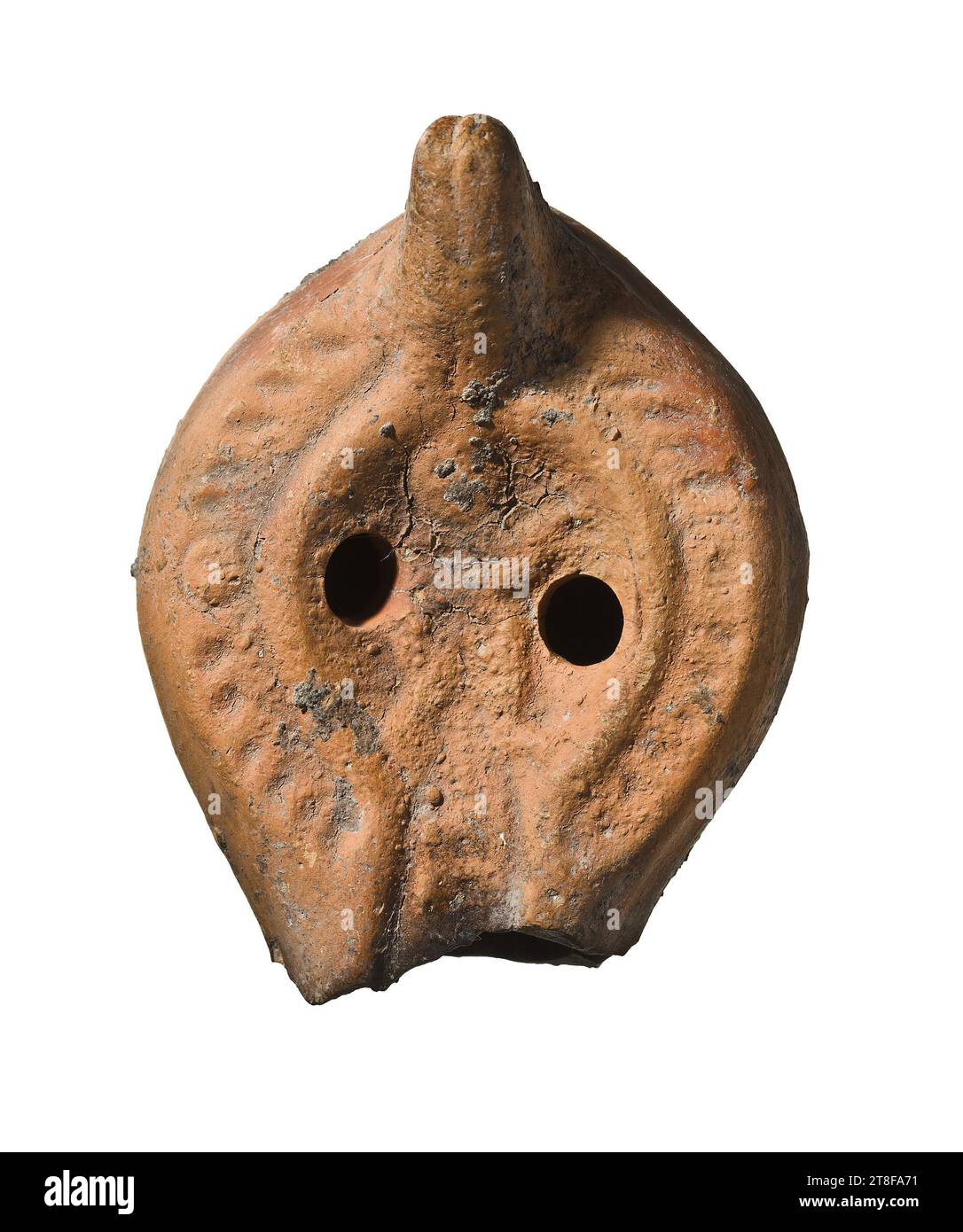 Lampe avec une figure de marche, 400 - 500, Meubles, lampe, feu, modelé, hauteur 7,7 cm, Poterie, céramique, Afrique du Nord, roman (753 av. J.-C. - 476 Banque D'Images