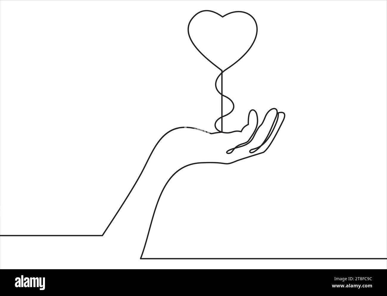 Dessin au trait continu coeur main Banque de photographies et d’images