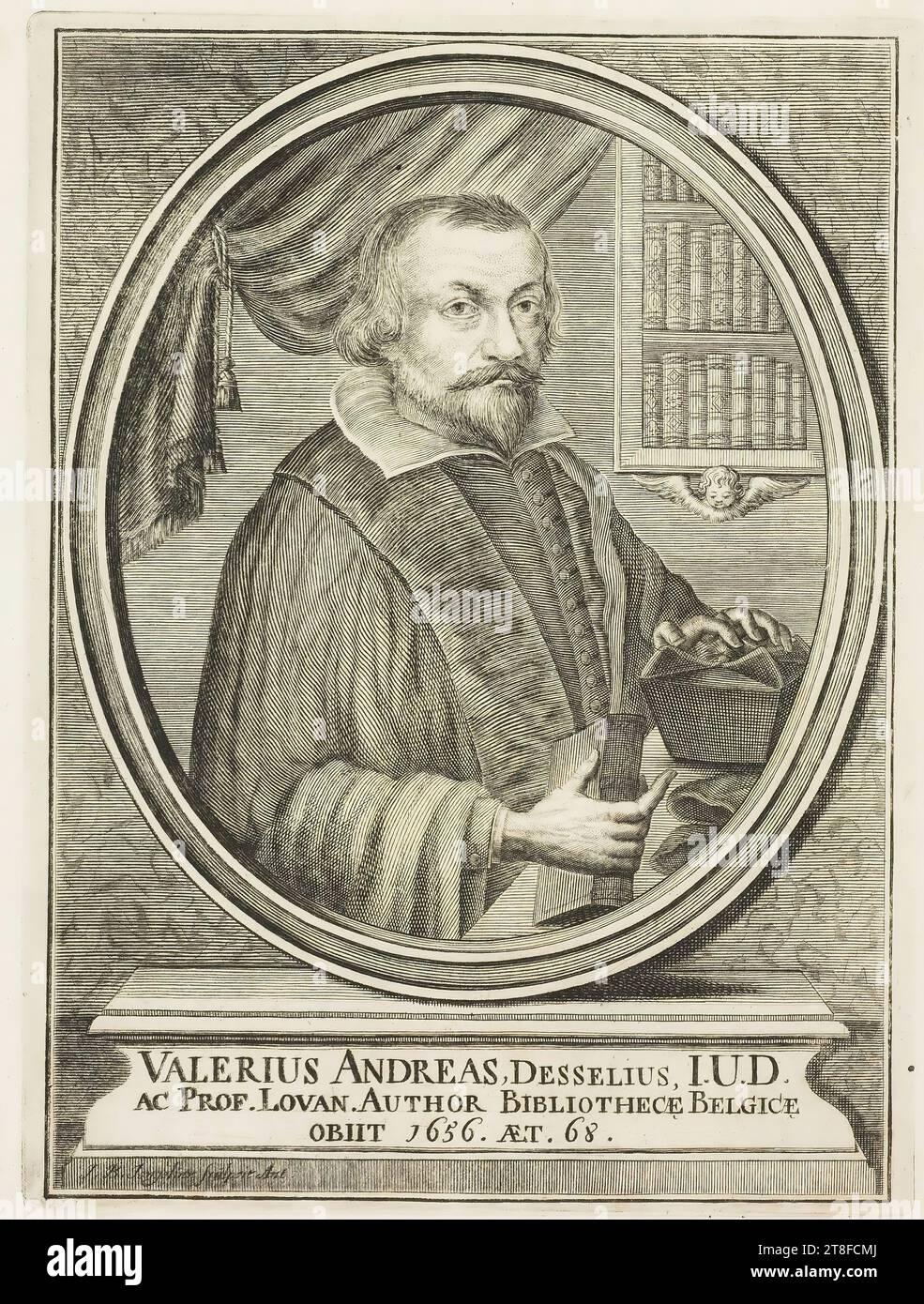 VELERIUS ANDREAS, DESSELIUS, I.U.D., ET PROF. LOVAN. AUTEUR DE LA BIBLIOTHÈQUE BELGE, MORT EN 1656. ET. 68. J. B. Jongelinx Carved Ant Banque D'Images