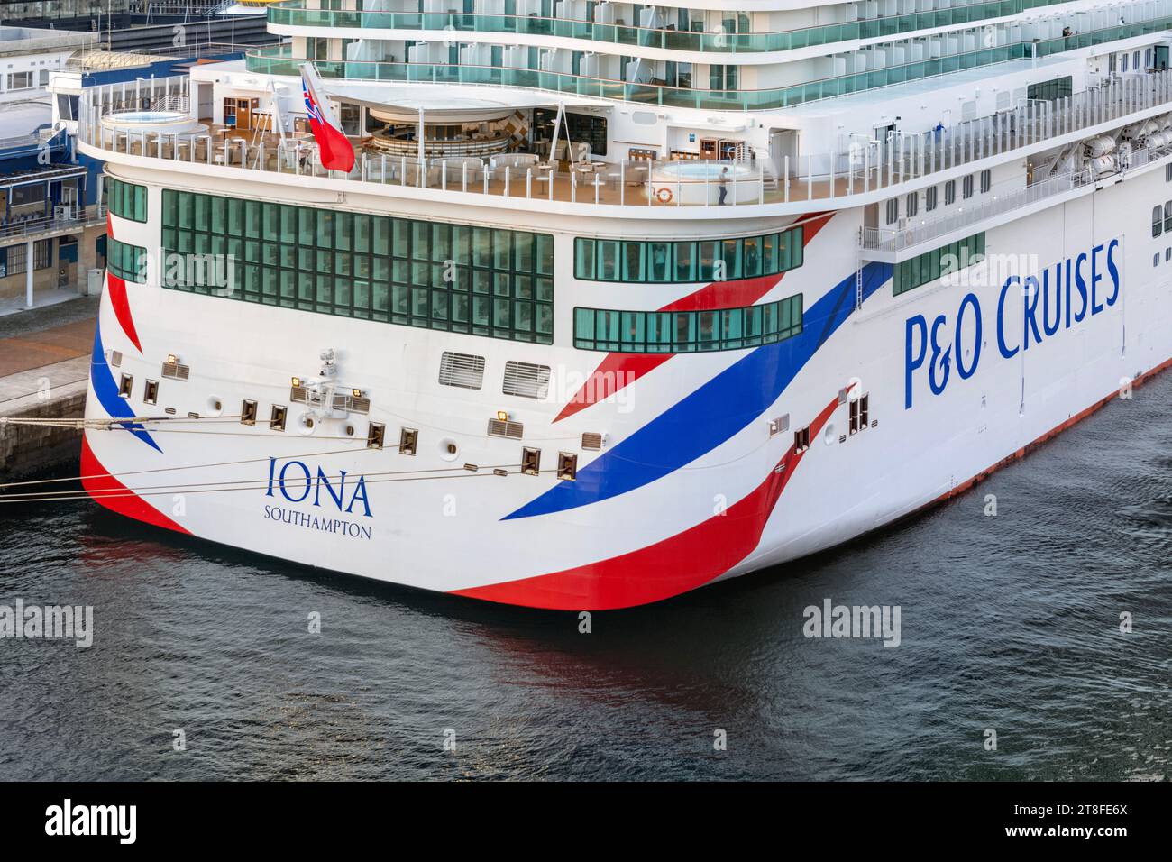 Le navire de croisière P & O Iona AFT End a accosté au terminal de croisière de Vigo, en Espagne Banque D'Images