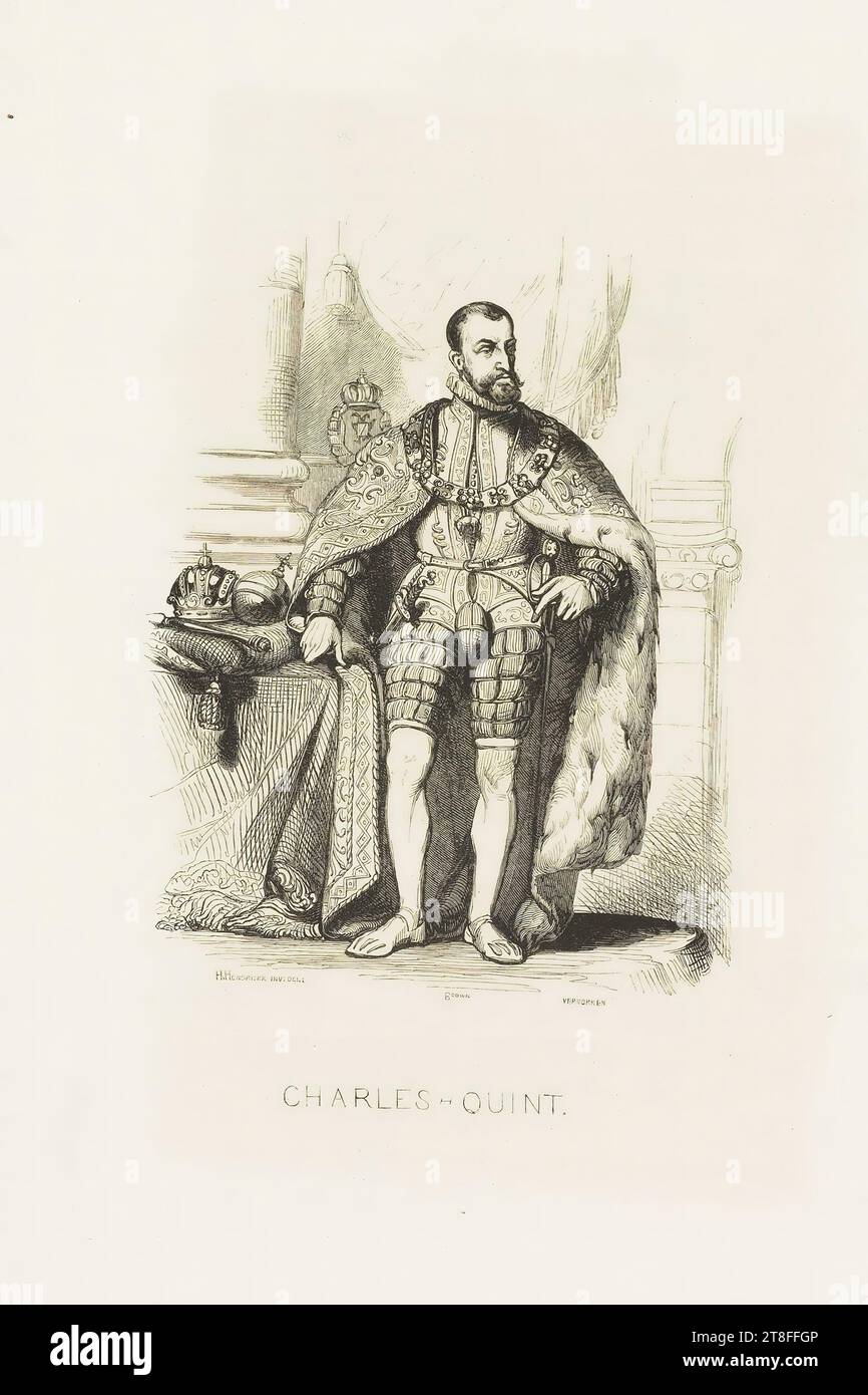 H. HENDRICKX INV. DU. MARRON. VERMORKEN. CHARLES QUINT. Illustration de : les illustres Belges : Bruxelles : JAMAR, 1844 ; 1e partie (Panthéon National, 2 Banque D'Images