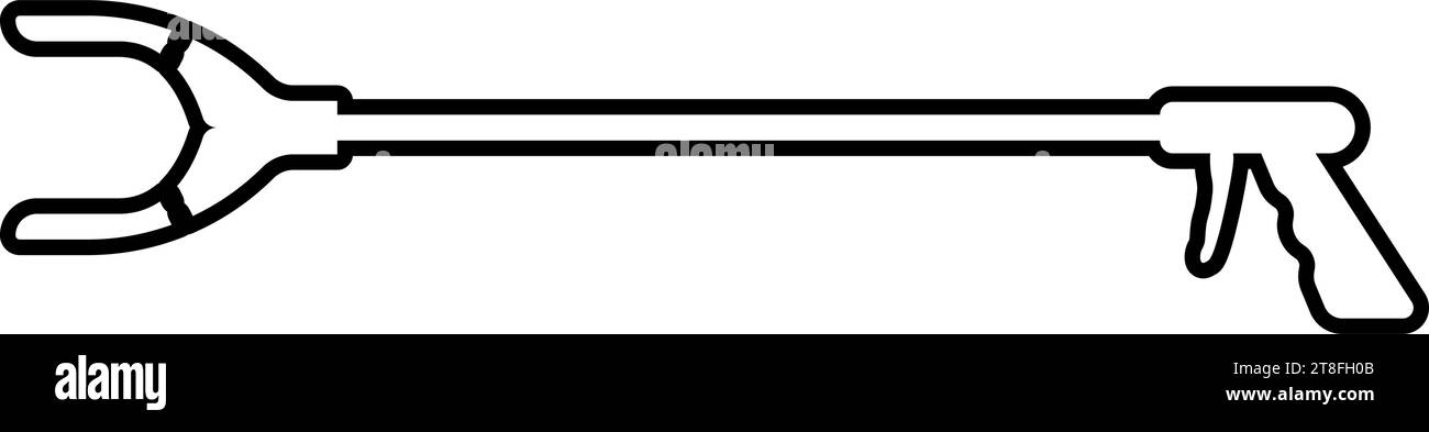 Pince à longue portée pince ramasseur de litière pince dispositif de ramassage d'ordures outil pince équipement bras main contour contour ligne icône de vecteur de couleur noire illustration vectorielle Illustration de Vecteur