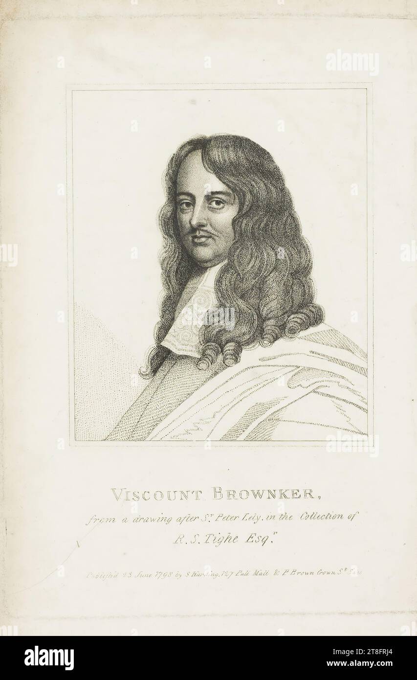 VICOMTE BROWNKER, d'après un dessin d'après Sr. Peter Lely, dans la Collection de, R.S. Tighe Esqr. Publié le 23 juin 1798 par S. Harding. 127 Pall Mall & P. Brown Crown St Soho Banque D'Images