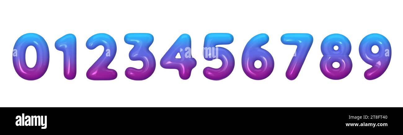 Chiffres en plastique 3D, dégradé du bleu au violet. Collection de numéros brillants de 0 à 9. Vecteur Illustration de Vecteur