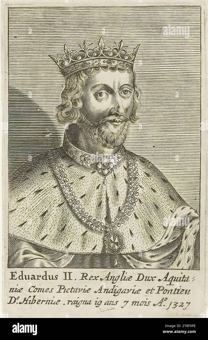 Édouard II, roi d'Angleterre, duc d'Aquitaine, fils du comte de Pictavia, Andigavia et Pontieu, D°. D'Irlande raigna i9 ans 7 mois A°. 1327 Banque D'Images