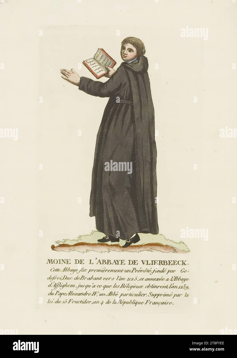 MOINE DE L'ABBAYE DE VLIERBEECK, cette abbaye fut d'abord un prévôt, fondée par Gou003d, defroi, duc de Brabant vers l'an 1125, et annexée à l'abbaye, d'Afflighem, jusqu'à ce que les religieux obtiennent , l'an 1259, du pape Alexandre IV, abbé particulier. Supprimé par la loi du 15 Fructidor, année 4 de la République française Banque D'Images MOINE DE L'ABBAYE DE VLIERBEECK, cette abbaye fut d'abord un prévôt, fondée par Gou003d, defroi, duc de Brabant vers l'an 1125, et annexée à l'abbaye, d'Afflighem, jusqu'à ce que les religieux obtiennent , l'an 1259, du pape Alexandre IV, abbé particulier. Supprimé par la loi du 15 Fructidor, année 4 de la République française Banque D'Images