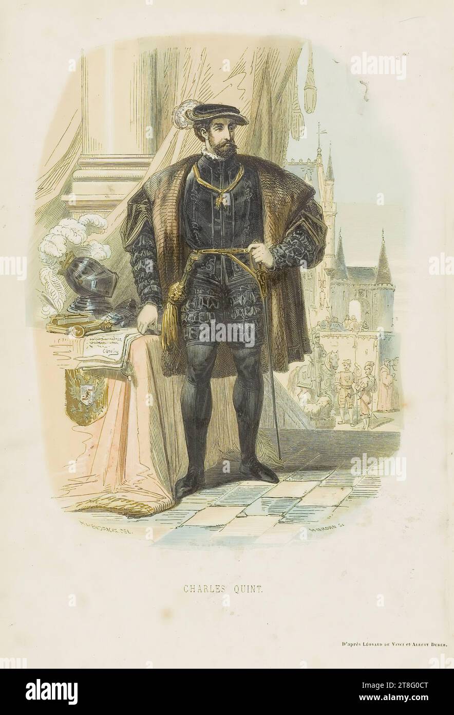 Carolus. H. HENDRICKX. DU. H BRUN SC. CHARLES QUINT. D'après LEONARDO DA VINCI et ALBERT DURER Banque D'Images
