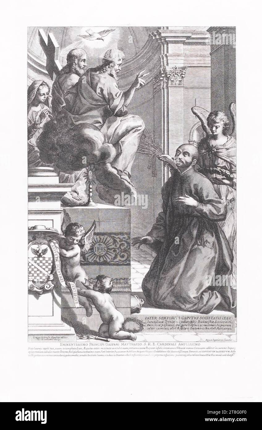 ASSVETA SCEPTRIS SERTISQVE PÈRE SERTORIUS, CAPTUS DE LA SOCIÉTÉ DE JÉSUS DE LA SAINTE TRINITÉ, vénérable du sacrement eucharistique, de la passion de Dominique, de la parité de Dieu avec la Vierge, et excellent adorateur des Saints Anges, est mort en Aquitaine le 1608 septembre. Âge ... 42. Gregor. De Grasso Aquilan : Delin:, C. Bloemaert-Sculp:. Permission des supérieurs de Rome. L'ÉMINENT PRINCE GASPAR MATTHEUS. S.R.E. CARDINAL MASSIVE, né des lauriers de votre tête, de vos teintes triomphantes, de votre équité si souvent restaurée Banque D'Images