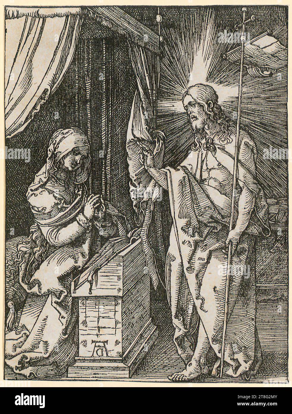 Albrecht Dürer (1471 - 1528), Christ apparaît à sa mère, feuille 31 de la série 'Small Woodcut passion', moyen : vers 1510, gravure sur bois, taille de la feuille : 12,6 x 9,6 cm, monogramme en bas à gauche 'AD Banque D'Images