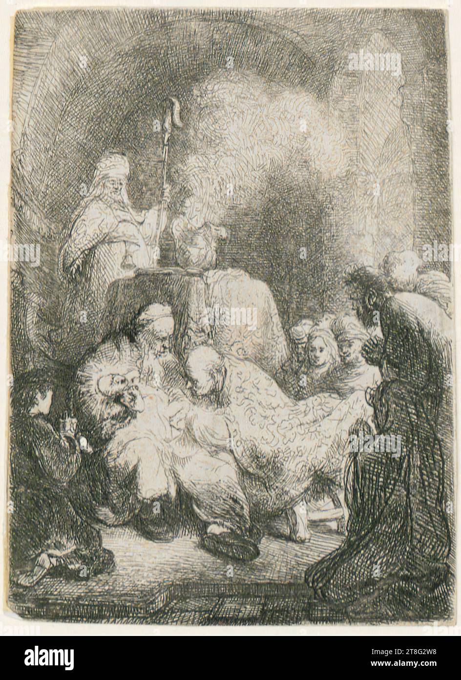 Rembrandt Harmensz. Van Rijn (1606 - 1669), artiste, circoncision petite assiette, origine du support d'impression : circa 1630, gravure et point sec, Dimensions de la feuille : 8,6 x 6,4 cm, verso centre gauche noir Banque D'Images