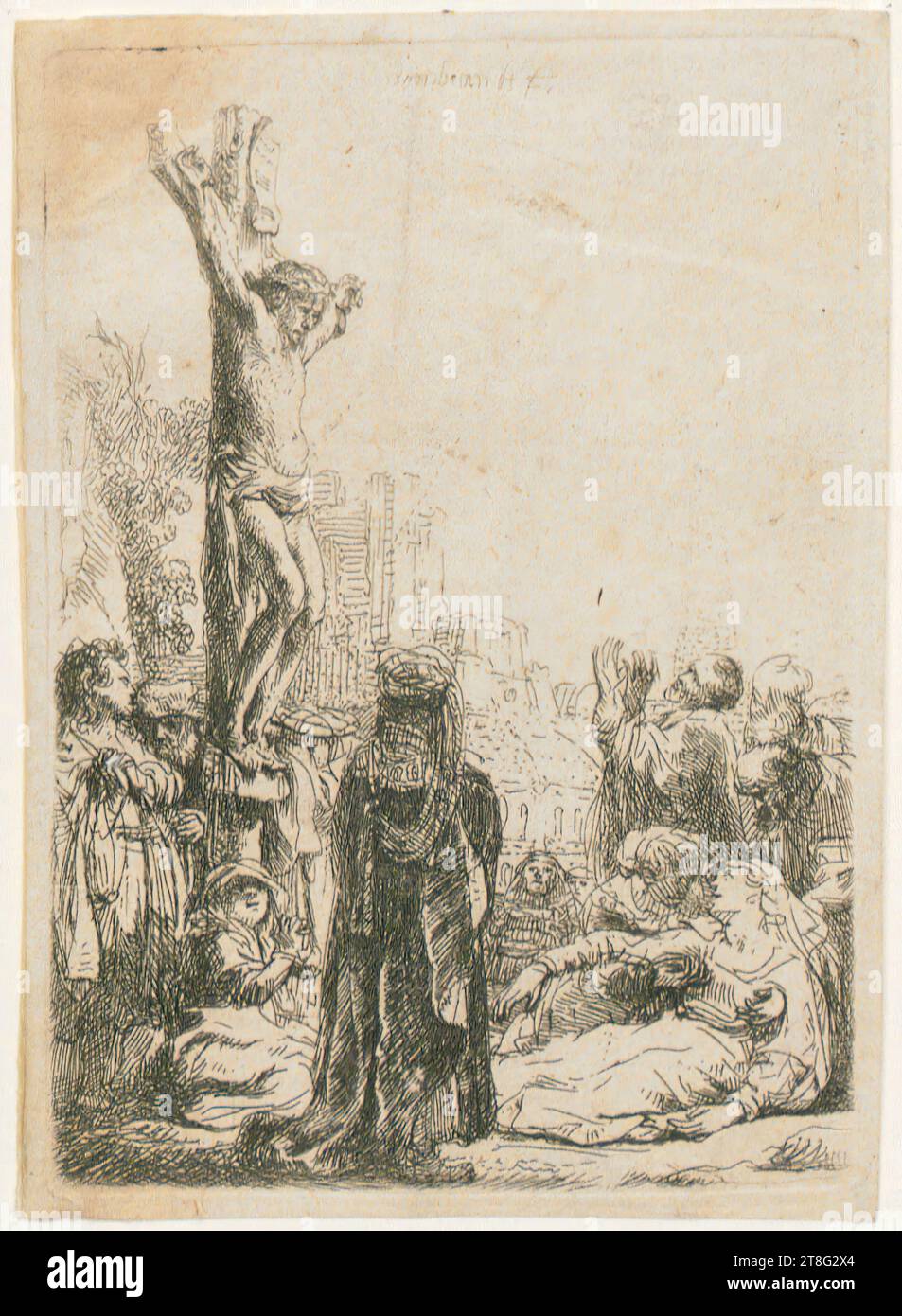 Rembrandt Harmensz. Van Rijn (1606 - 1669), artiste, Crucifixion petite assiette, support d'impression : circa 1635, gravure, taille de la feuille : 9,9 x 7,1 cm, haut centre signé 'Rembrandt f Banque D'Images