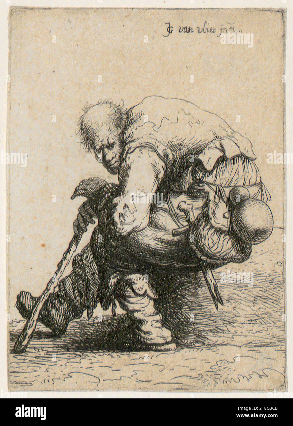 Johannes van Vliet (1628 - 1637 mentionné autour), mendiant assis, feuille 5 de la série 'mendiant', origine de l'impression : 1632, gravure et gravure sur cuivre, dimensions de la feuille : 9,5 x 6,7 cm, en haut à droite signée 'JG van vliet jnu Banque D'Images