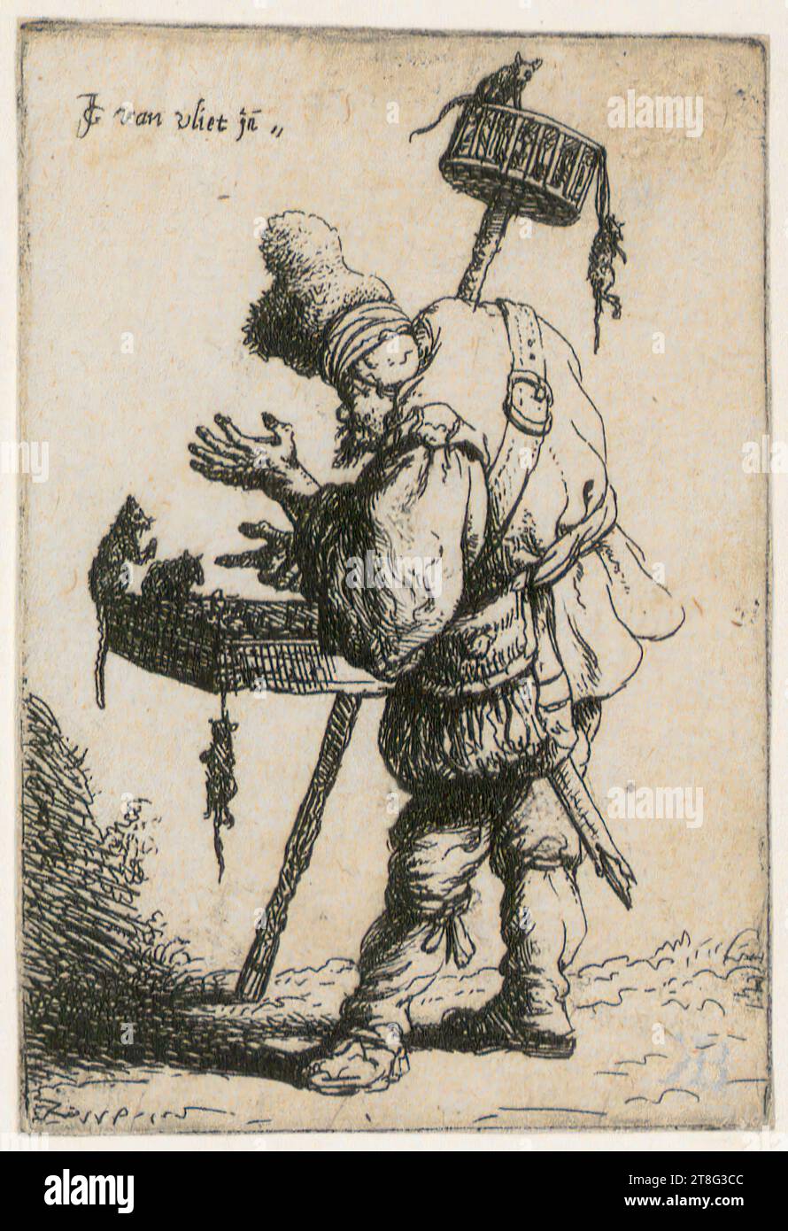 Johannes van Vliet (1628 - 1637 mentionné autour), pied Piper, feuille 8 de la série 'Beggar', origine du support d'impression : 1632, gravure et gravure sur cuivre, taille de la feuille : 9,5 x 6,4 cm, en haut à gauche signée 'JG van vliet jn Banque D'Images