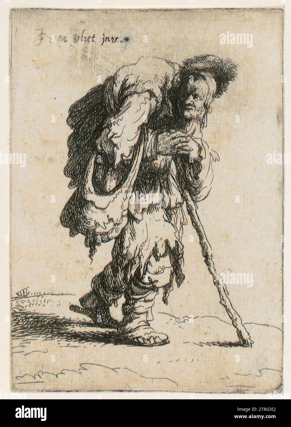 Johannes van Vliet (1628 - 1637 mentionné autour), mendiant bosselé, feuille 3 de la série 'mendiants', origine du support d'impression : 1632, gravure et gravure sur cuivre, taille de la feuille : 9,4 x 6,6 cm, en haut à gauche signée 'JG van vliet jnu Banque D'Images