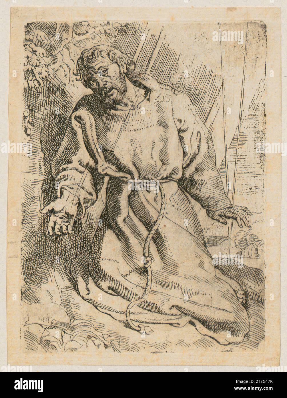 Anonyme (date inconnue), flamand, artiste:dans Pierre Paul Rubens (1577 - 1640), après, stigmatisation de Saint Francis, support d'impression : 1600 - 1650 premiers Hä, gravure, dimensions de la feuille : 15,0 x 11,4 cm Banque D'Images