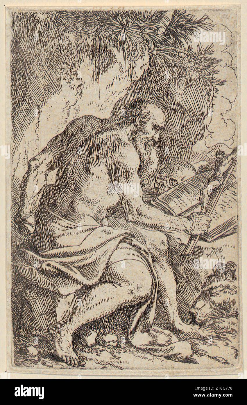 Jonas Umbach (1624 UM - 1693), St. Jérôme dans le désert, origine du support d'impression : c. 1645 - 1693, gravure, taille de la feuille : 12,5 x 8,0 cm Banque D'Images