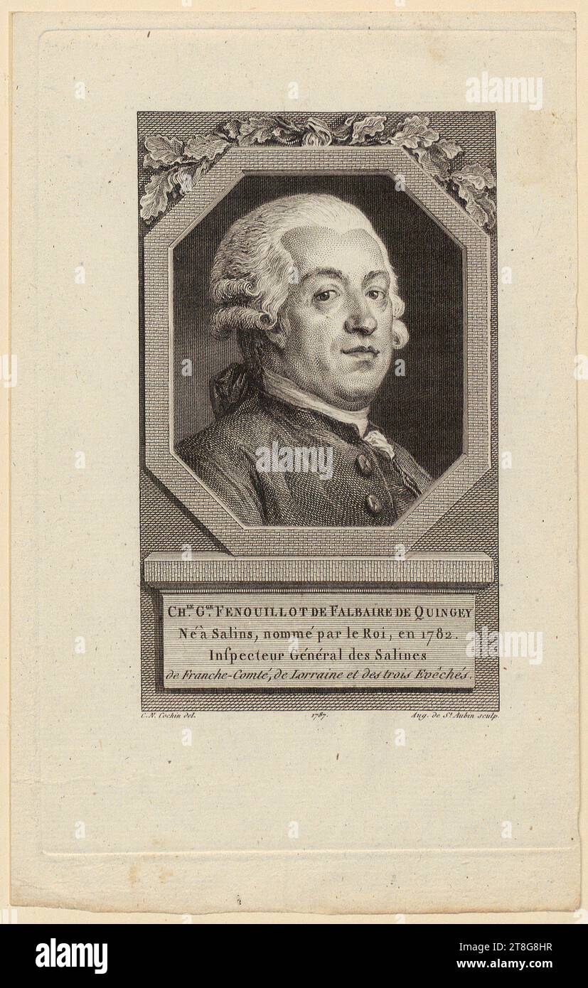 Augustin de Saint-Aubin (1736 - 1807)Charles-Nicolas Cochin (le Jeune) (1715 - 1790), d'après, portrait de Charles-George Fenouillot de Falbaire de Quingey, origine du support d'impression : 1787, gravure et gravure, taille de la feuille: 21,2 x 13,4 cm (rogné à droite dans la marge de l'assiette)' inscrit au bas de l'assiette 'CH.LE G.GE FENOUILLOT DE FALBAIRE DE QUINGEY, né à salins, nommé par le Banque D'Images Augustin de Saint-Aubin (1736 - 1807)Charles-Nicolas Cochin (le Jeune) (1715 - 1790), d'après, portrait de Charles-George Fenouillot de Falbaire de Quingey, origine du support d'impression : 1787, gravure et gravure, taille de la feuille: 21,2 x 13,4 cm (rogné à droite dans la marge de l'assiette)' inscrit au bas de l'assiette 'CH.LE G.GE FENOUILLOT DE FALBAIRE DE QUINGEY, né à salins, nommé par le Banque D'Images