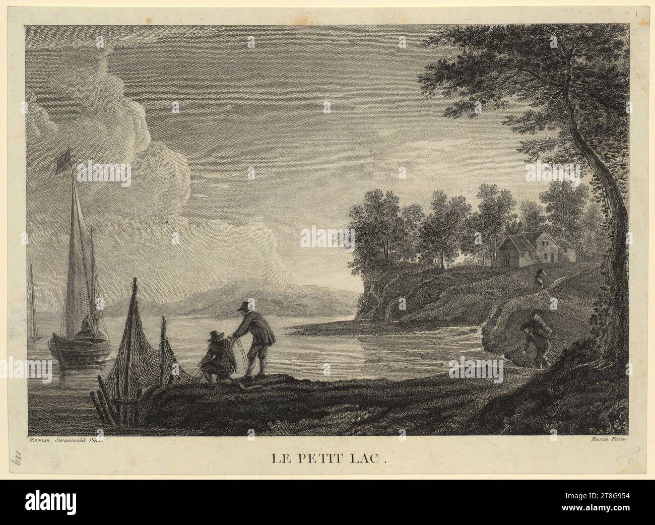 Herman van Swanevelt (1600 c. - c. 1655), d'après Pierre-François Basan (1723 - 1797), exécution, éditeur, petit lac, origine du support d'impression : 1743 - 1779, gravure, taille de la feuille: 20,1 x 27,6 cm (rogné en bas) » inscrit en bas à gauche 'Herman, Swanefeldt Pinx.', en bas à droite inscrit 'Basan Excu.', et en bas Banque D'Images