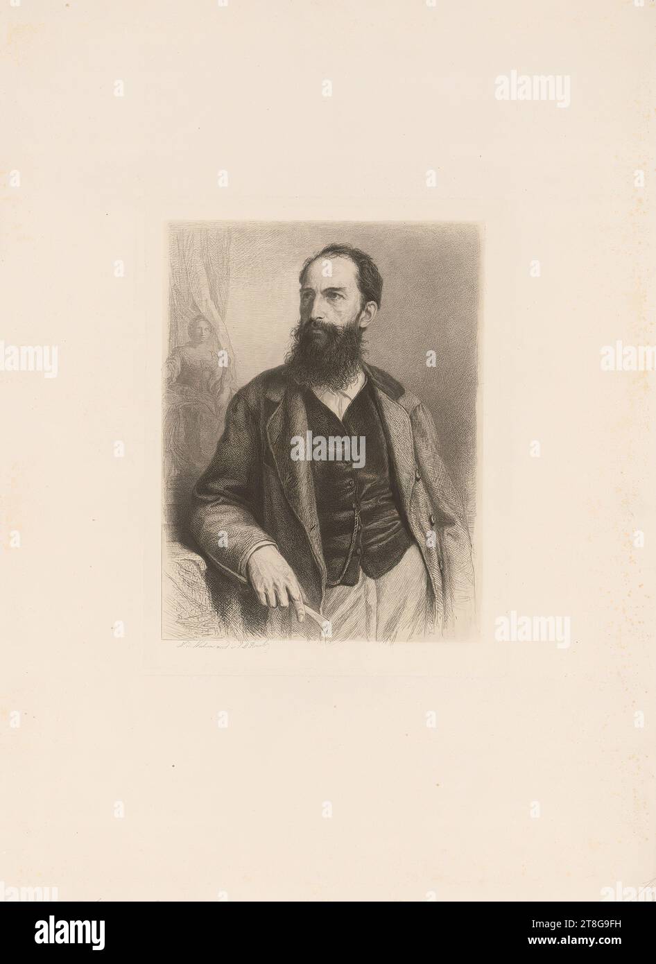 Johann Leonhard Raab (1825 - 1899), exécution, portrait de Caspar von Zumbusch, sculpteur, origine du support d'impression : 1850 - 1900 seconde H, gravure sur chine collé sur papier éponge (papier vélin), dimensions du support : 66,9 x 49,8 cm taille de la feuille: 33,2 x 25,5 cm (Chine collé)' inscrit et signé en bas à gauche 'N. d. Natur rad. V. J. L. Raab', recto inscrit en bas à gauche avec graphite 'Portrait of Prof. Caspar von Zumbusch in Vienna.' ; note de marchand en bas à droite avec graphite 'fm, 25' ; inscrit en dessous 'avant l.l.' ; note de marchand en bas à gauche avec graphite Banque D'Images