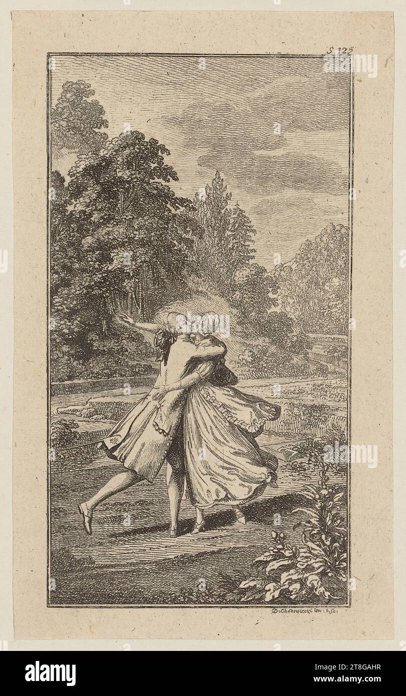 Daniel Nikolaus Chodowiecki (1726 - 1801), artiste, enfant dans l'étreinte intime avec Mariane, création de support d'impression : 1776, gravure sur papier vergé, taille de la feuille : 14,0 x 8,6 cm (découpé dans la plate-forme)' Field3 numéroté en haut à droite 'S. 125' ; signé en bas à droite 'D : Chodowiecki invenit : & sculpsit Banque D'Images
