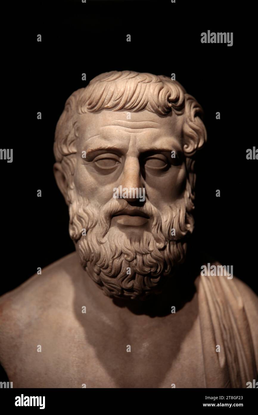 Buste en marbre d'un homme barbu ressemblant à Sophocle (original grec maintenant perdu).Latium. Italie. c. 100-120. Musée Brisith. Londres. GBR Banque D'Images