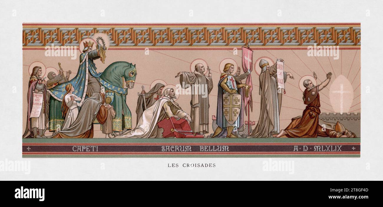 Chromolithographie sur le thème des croisades réalisée par Huyot père et fils en 1875 sur la base d'un projet de fresque murale nommé Catholicon Banque D'Images
