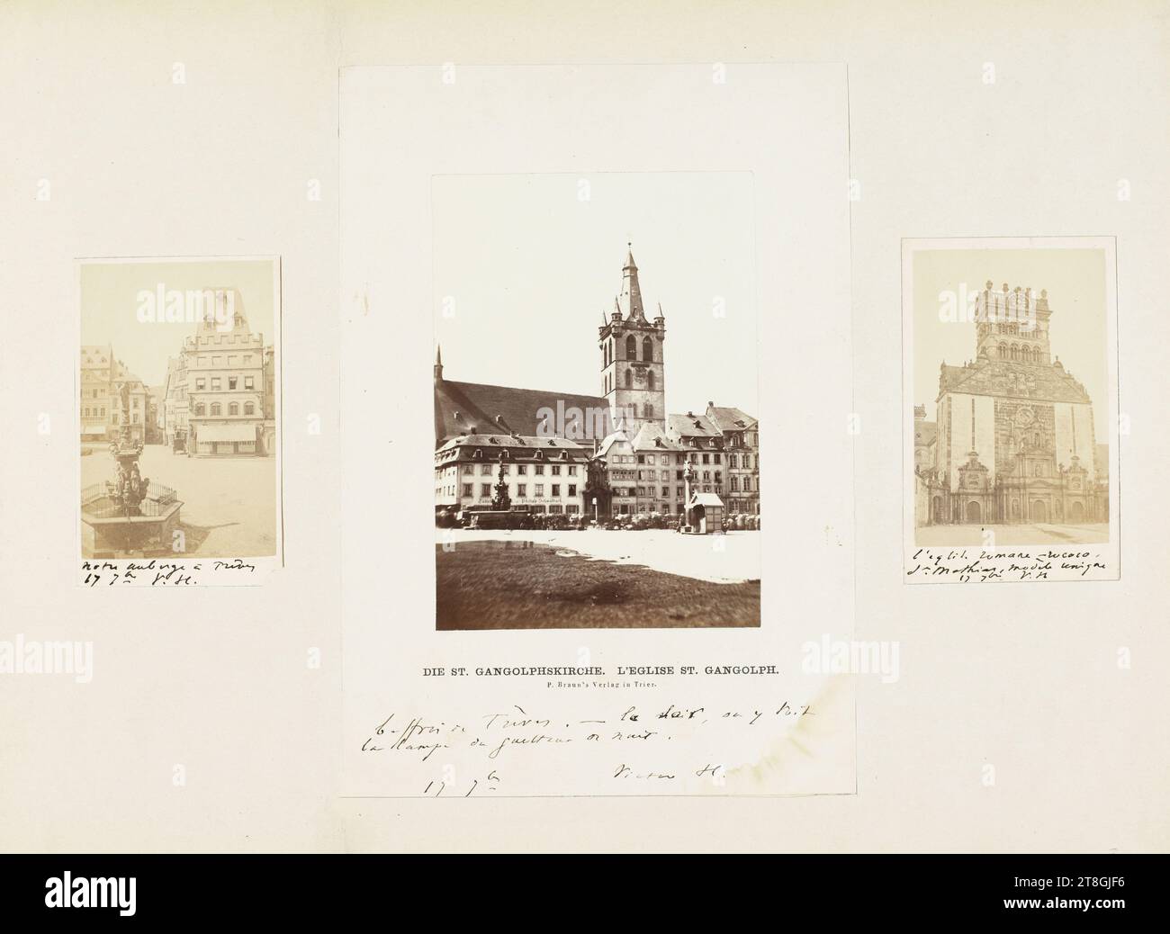 Trèves : une auberge, l'église de St. Gangolf et l'Abbaye de St. Matthias, photographe, Hugo, Victor, auteur du texte, avant 17-9-1865, 3e quart 19e siècle, Maison de Victor Hugo - Maison Hauteville, Photographie, tirage albumen, Trier ou Trèves, Trier ou Trèves, Trier ou Trèves, dimensions - travail : hauteur : 10,2 cm, largeur : 6,5 cm, Dimensions - page - Folio:, hauteur : 27,2 cm, largeur : 35,8 cm Banque D'Images