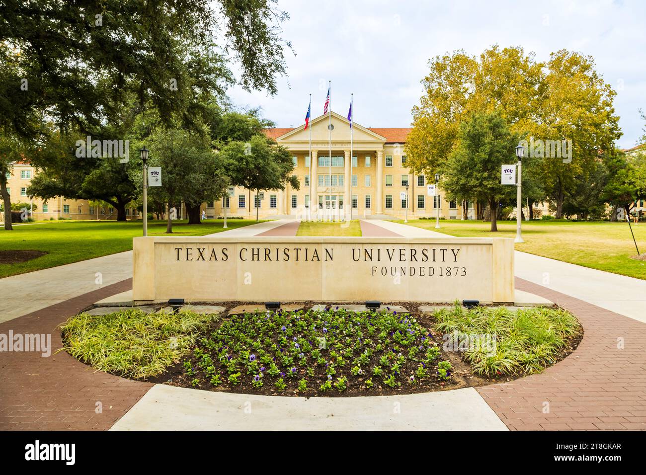 Fort Worth, TX - 11 novembre 2023 : signe de l'université chrétienne du Texas Banque D'Images