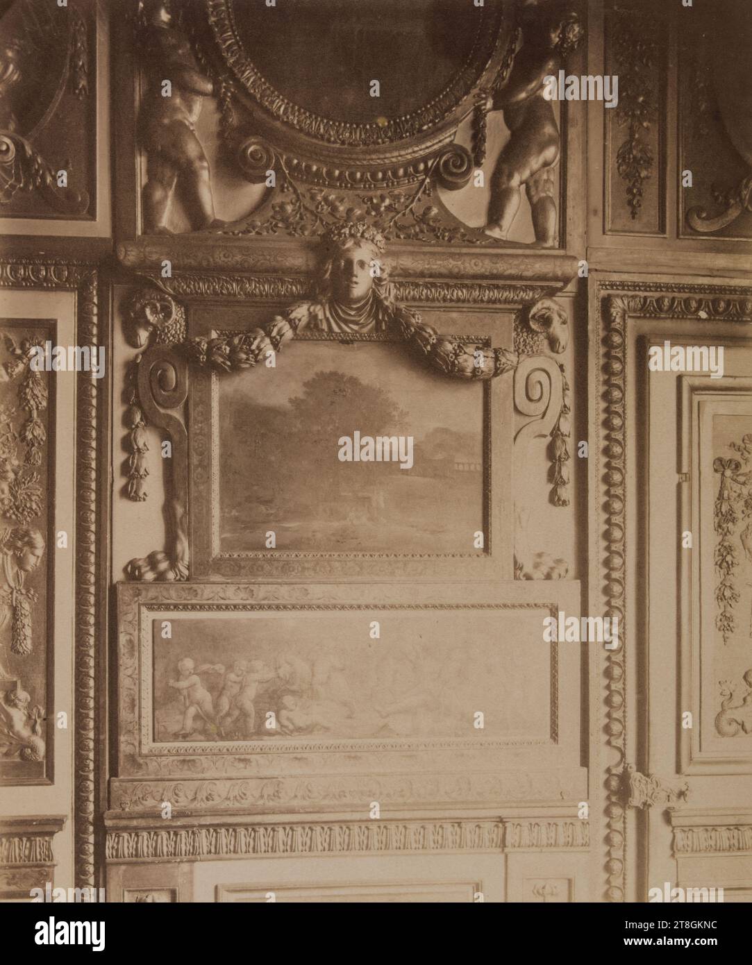 Décoration peinte, intérieur du Hôtel de Lauzun, 17 quai d'Anjou, 4e arrondissement, Paris, Atget, Eugène (Jean Eugène Auguste Atget), photographe, Photographie, Arts graphiques, Albumen print, dimensions - travail : hauteur : 22cm, largeur : 17.6cm Banque D'Images