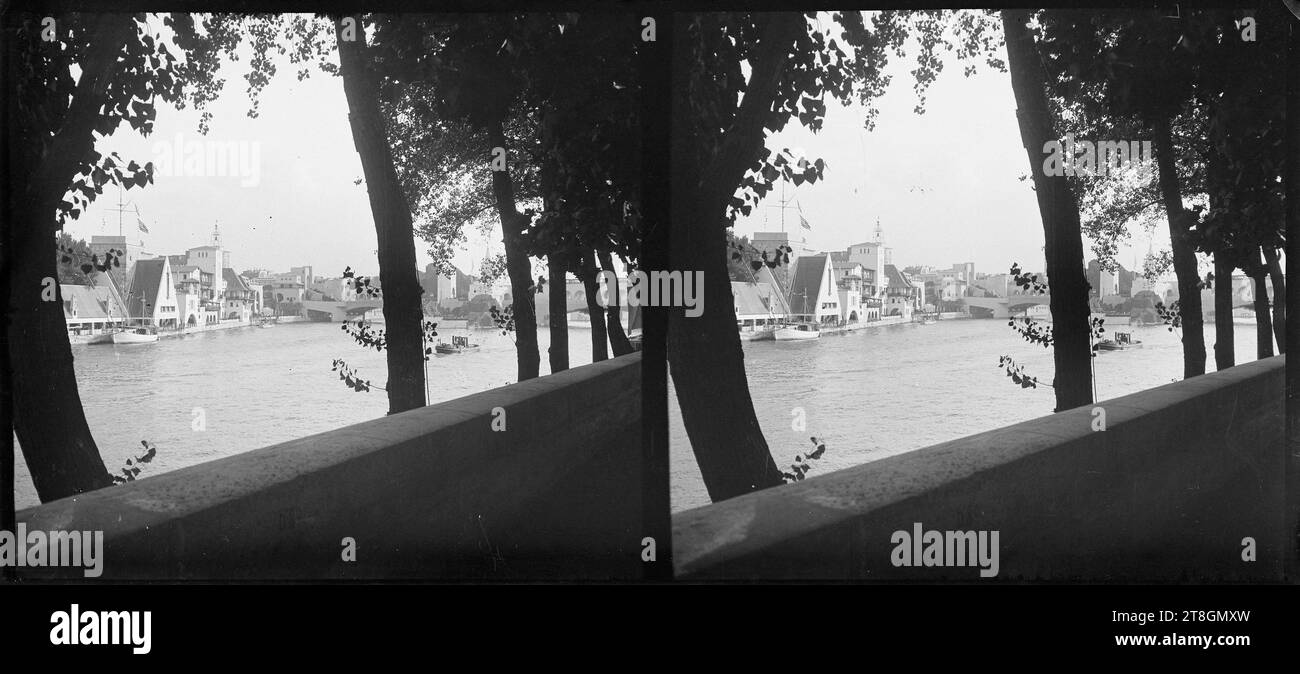 Vue de l'exposition internationale des Arts et techniques modernes de 1937 prise du quai de Tokyo, 8 et 16e arrondissements, Paris, photographe, en 1931, 20e siècle, photographie, Arts graphiques, Photographie, plaque de verre photographique, vue stéréoscopique, Paris, Dimensions - travail : hauteur : 5,9 cm, largeur : 12,9 cm Banque D'Images