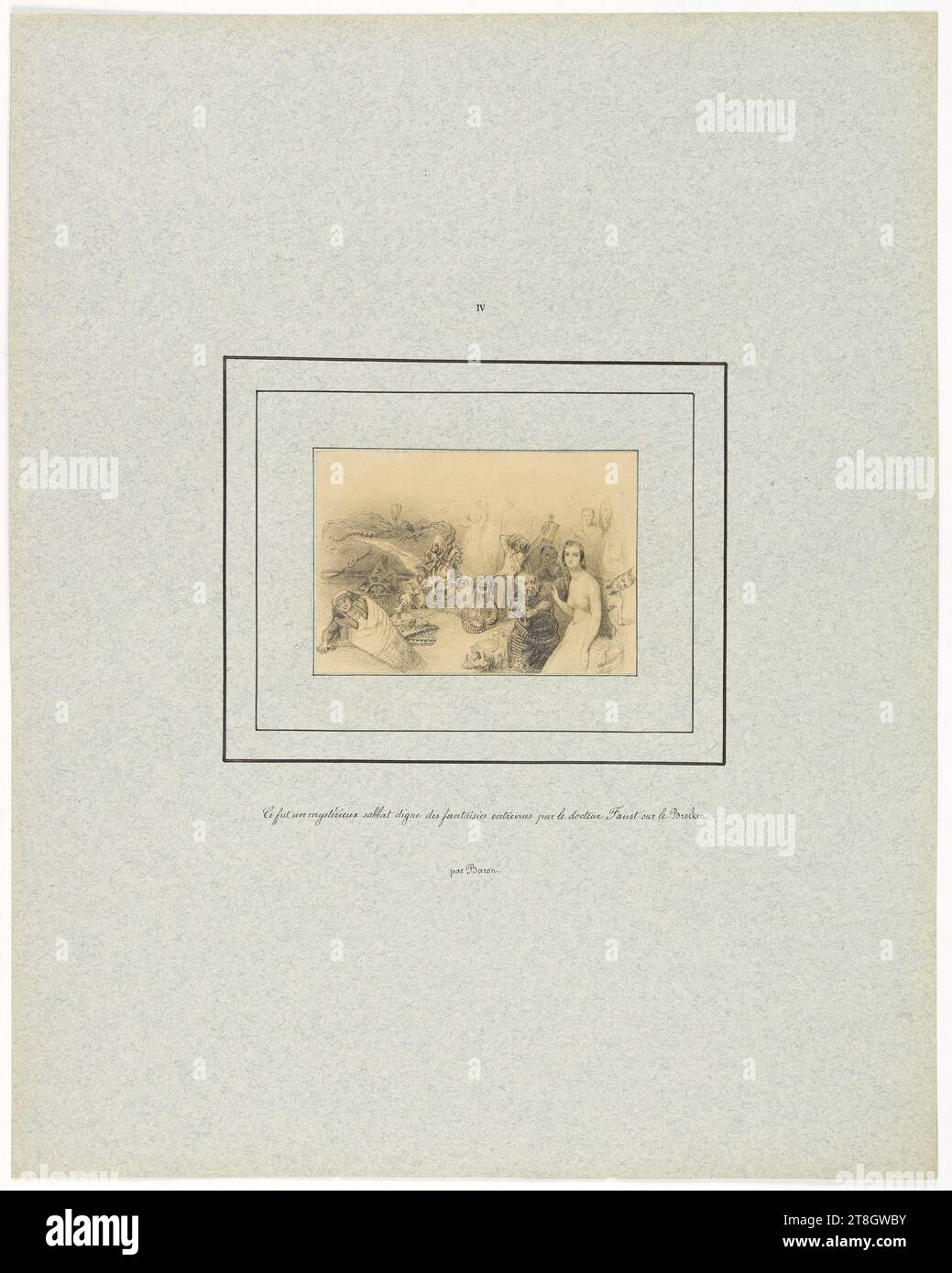 Fantastique rêverie, Baron, Henri-Charles-Antoine, dessinateur, en 1838, 19e siècle, Maison de Balzac, Arts graphiques, Illustration de livres, dessin, encre, papier, Graphite, Dimensions - monture antique:, hauteur : 36,5 cm, largeur : 29 cm, Dimensions - travail : hauteur : 7 cm, largeur : 10 cm Banque D'Images