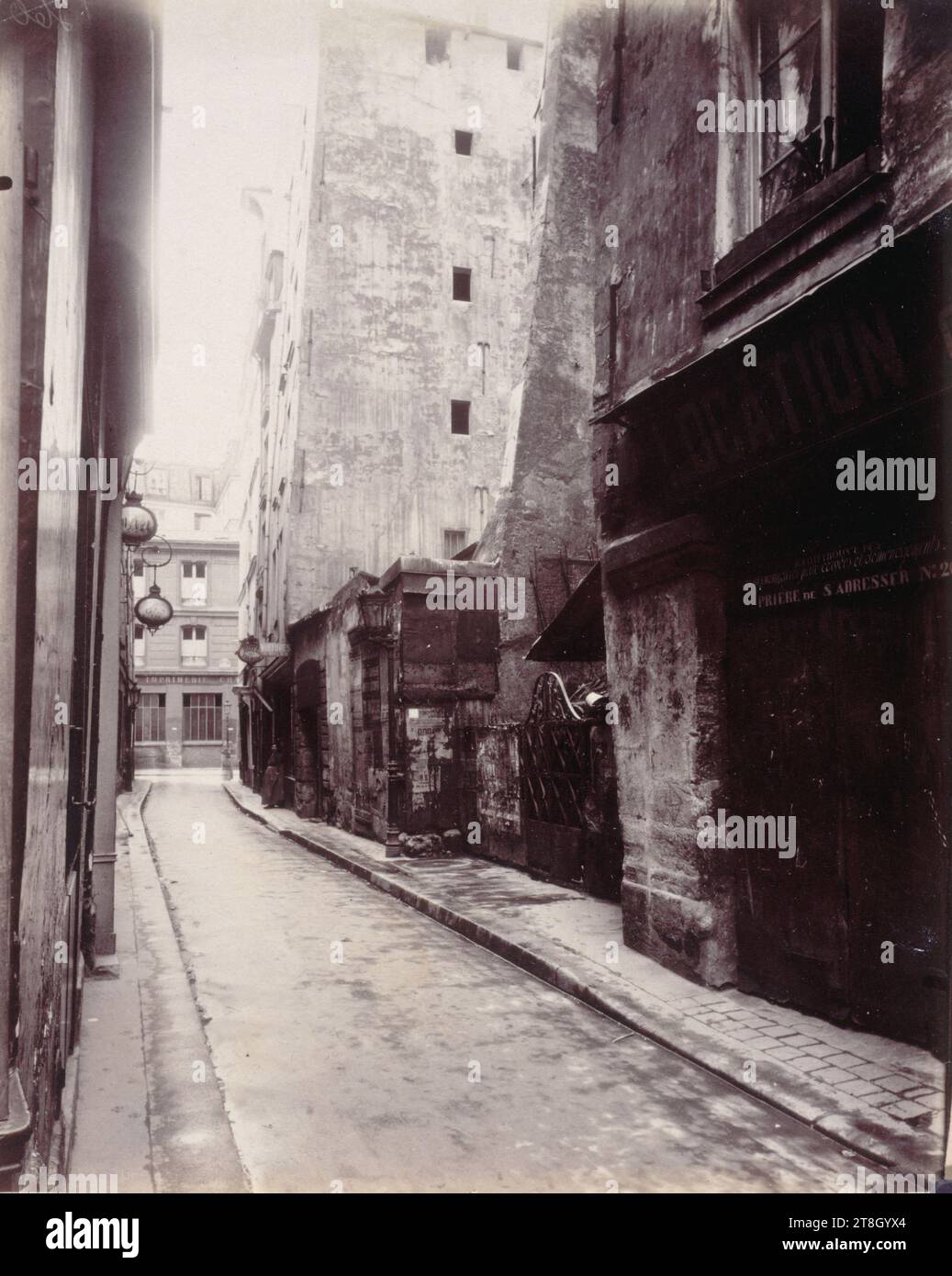Rue de la Parcheminerie, vers rue de la Harpe, 5e arrondissement, Paris, Atget, Eugène (Jean Eugène Auguste Atget), photographe, en 1912, Photographie, Arts graphiques, photographie, tirage albumen, Dimensions - œuvres : hauteur : 22 cm, largeur : 17,6 cm Banque D'Images