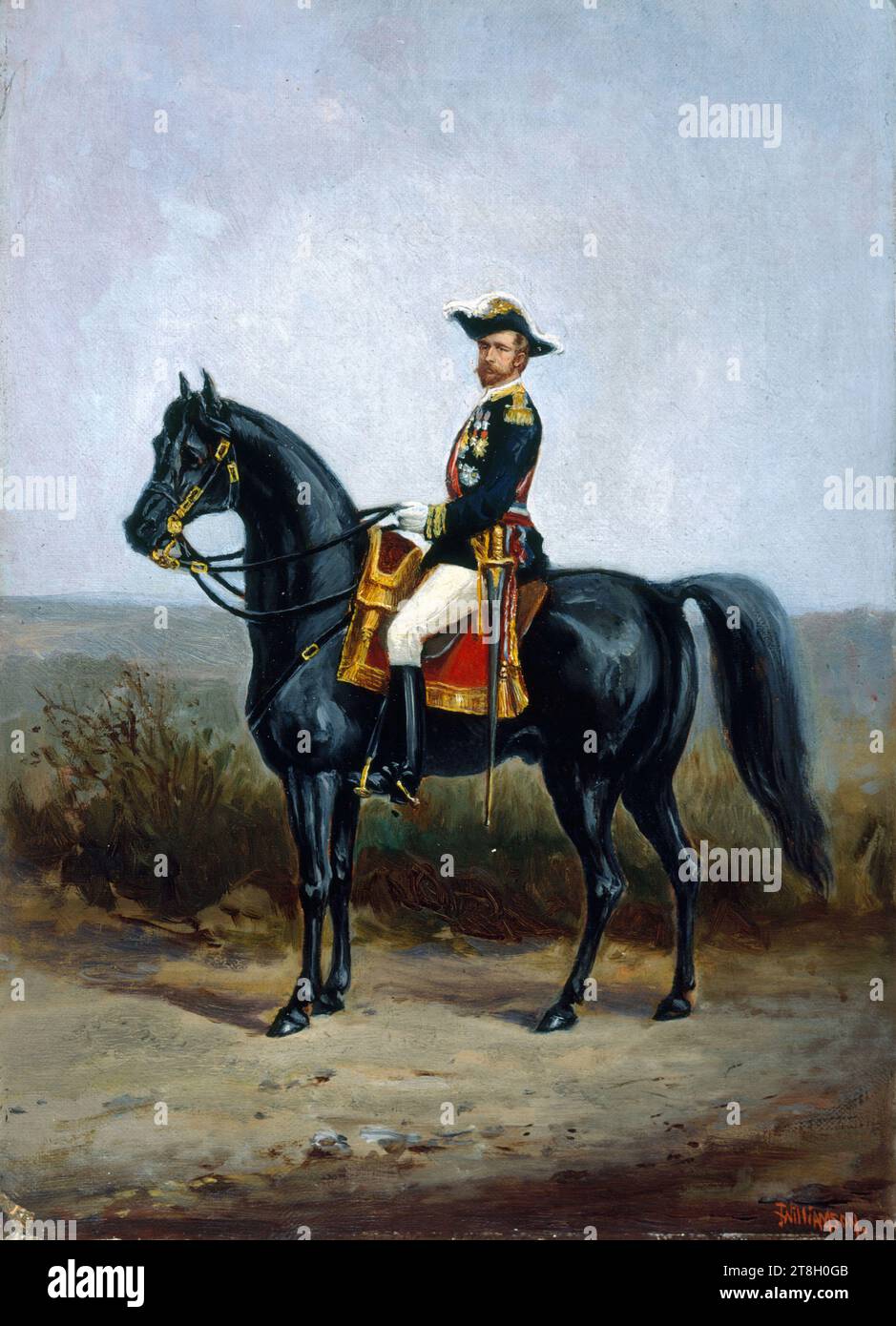 Portrait équestre du général Boulanger (1837-1891), homme politique, Williamson, J., 2e moitié du 19e siècle, peinture, Dimensions - oeuvre : hauteur : 41,2 cm, largeur : 31,3 cm, Epaisseur : 3,5 cm Banque D'Images