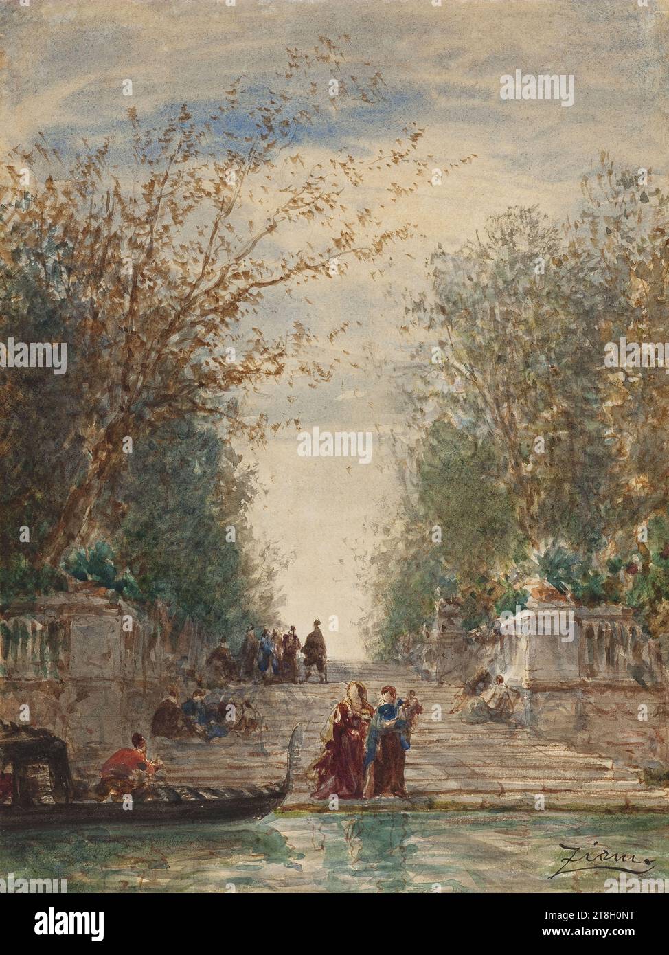 Venise, entrée au jardin à la française, Ziem, Félix, Peintre, 2e moitié du 19e siècle, dessin, Arts graphiques, dessin, Aquarelle, papier, Dimensions - travail : hauteur : 26,9 cm, largeur : 20,2 cm Banque D'Images