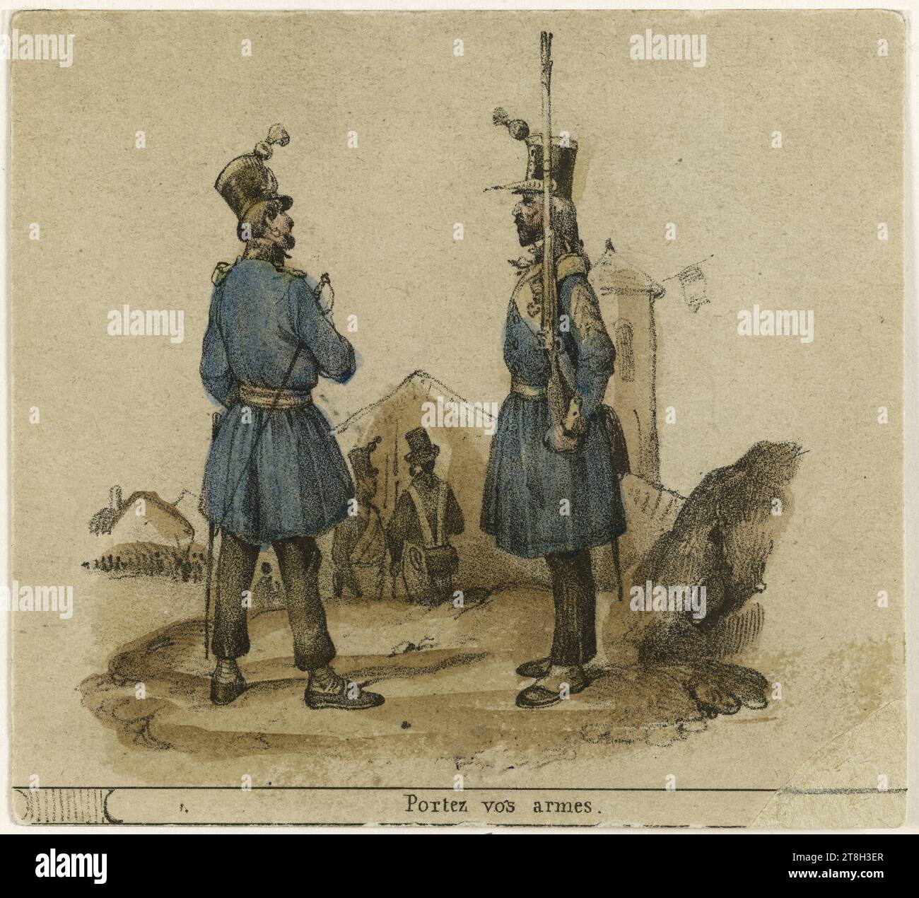 Victor ADAM (1801-1866), CHASSE AU CERF, LITHOGRAPHIE REHAUSSEE D'AQUARELLE
