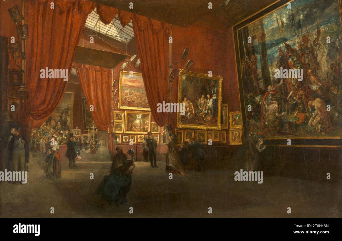 Exposition d’œuvres d’Eugène Delacroix, Galerie Martinet, Boulevard des Italiens, 1864, Albertini, Ed., Peintre, en 1864, peinture, Dimensions - travail : hauteur : 66,5 cm, largeur : 100,5 cm, Dimensions - cadre:, hauteur : 84,5 cm, largeur : 120,5 cm, épaisseur : 7,5 cm Banque D'Images