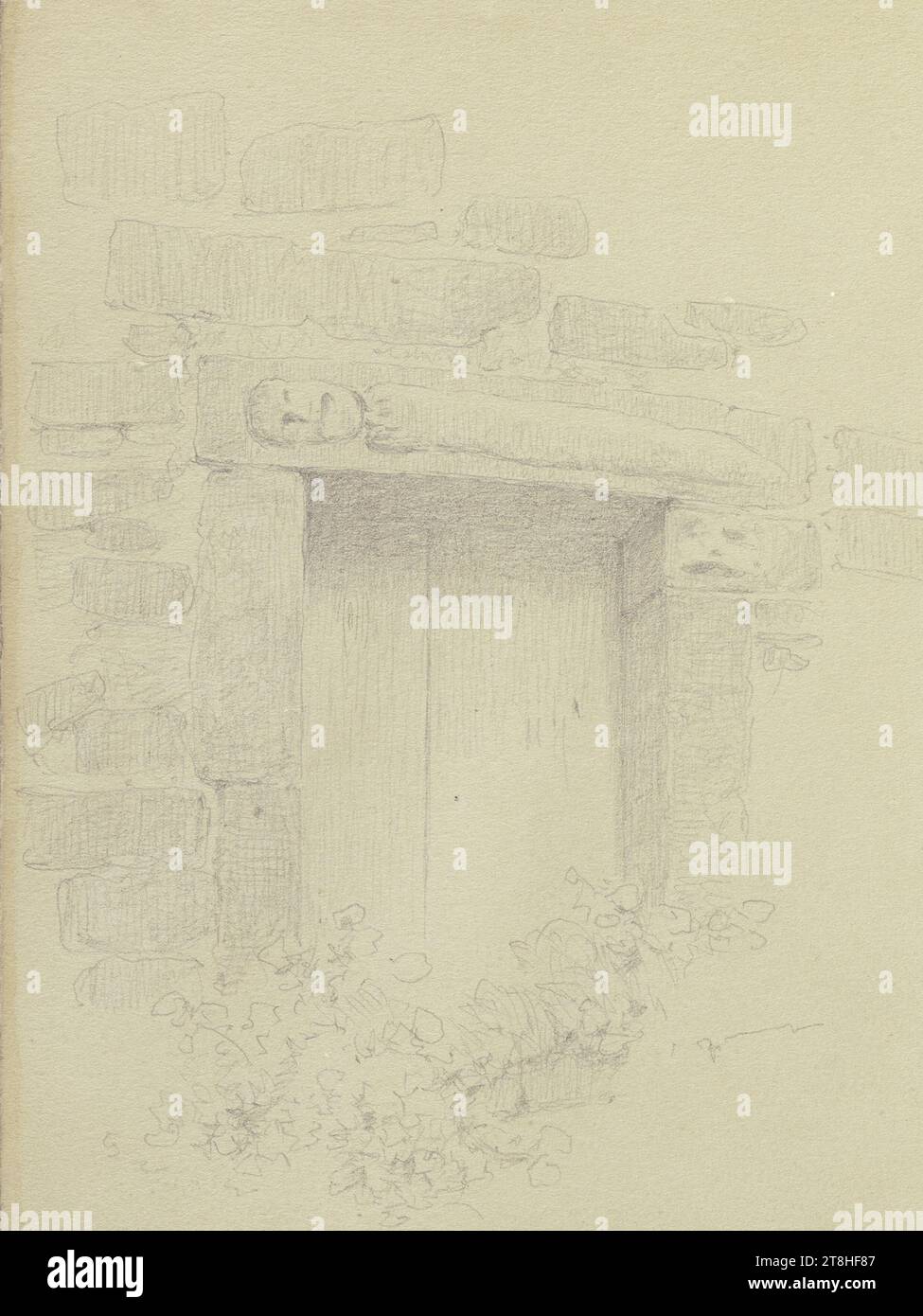 CARL THEODOR REIFFENSTEIN, tour de rose des fortifications de la ville à Eberbach, entrée avec soi-disant 'tête envieuse', 27 juillet 1887, feuille, 156 x 117 mm, crayon sur papier, tour de rose des fortifications de la ville à Eberbach, entrée avec soi-disant 'tête envieuse', CARL THEODOR REIFFENSTEIN, page, rubans adhésifs, volume 41, page 40, référence / total, 1 / 2, EBERBACH, CERCLE RHEIN-NECKAR, 19E SIÈCLE, DESSIN, crayon sur papier, MÉLANGE GRAPHITE-ARGILE, PAPIER, DESSIN AU CRAYON, ALLEMAND, ÉTUDE ARCHITECTURALE, ÉTUDE D'APRÈS Une ŒUVRE SCULPTURALE, ÉTUDE DE VOYAGE, datée et inscrite en bas à droite, au crayon Banque D'Images