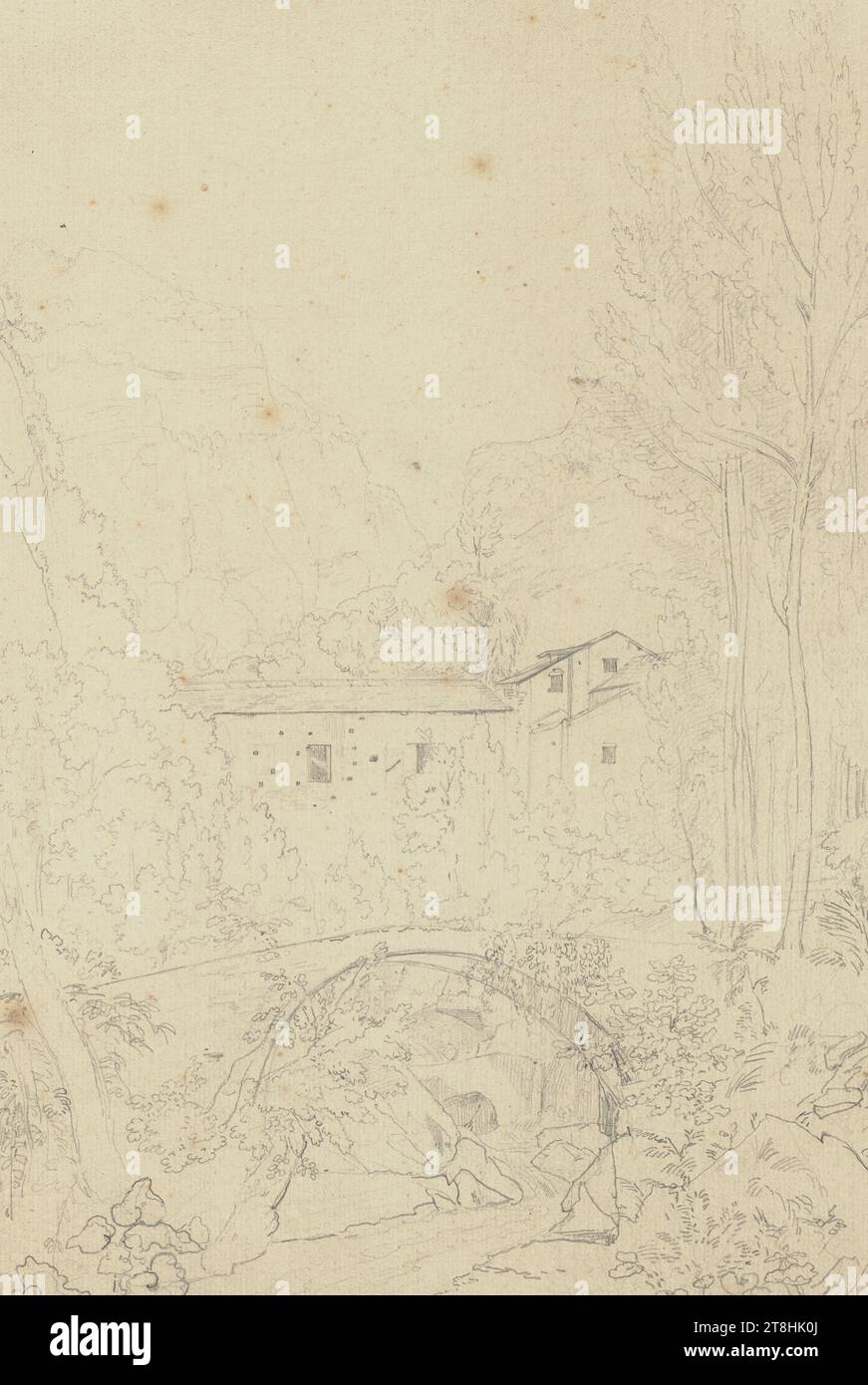 JOHANNES THOMAS, paysage près d'Amalfi, juillet 1823, feuille, 335 x 222 mm, crayon sur papier, paysage près d'Amalfi, JOHANNES THOMAS, 19e SIÈCLE, DESSIN, crayon sur papier, MÉLANGE GRAPHITE-ARGILE, PAPIER, DESSIN AU CRAYON, ALLEMAND, ÉTUDE DE PAYSAGE, ÉTUDE DE VOYAGE, daté et inscrit en bas à droite, au crayon, Amalfi juillet 23 Banque D'Images