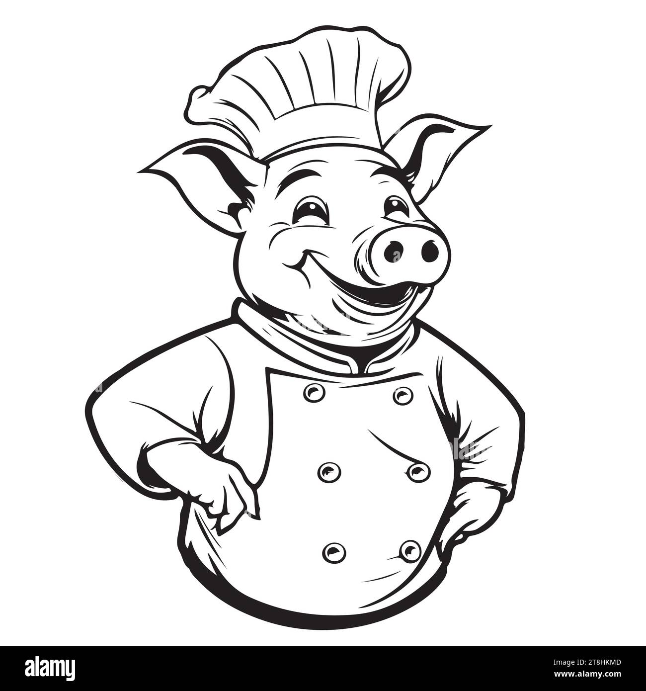 Logo Porky Pig personnage de dessin animé. Happy Pig Chef Cartoon. Illustration du logo vectoriel. Illustration de Vecteur