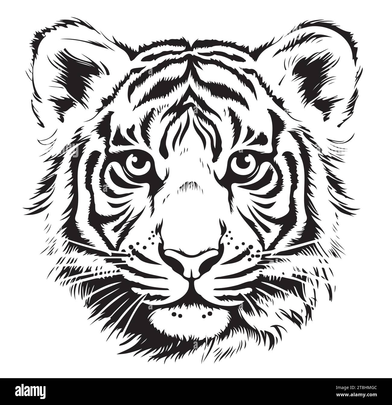 tigre dessiné avec de l'encre des mains d'un tatouage prédateur illustration vectorielle Illustration de Vecteur