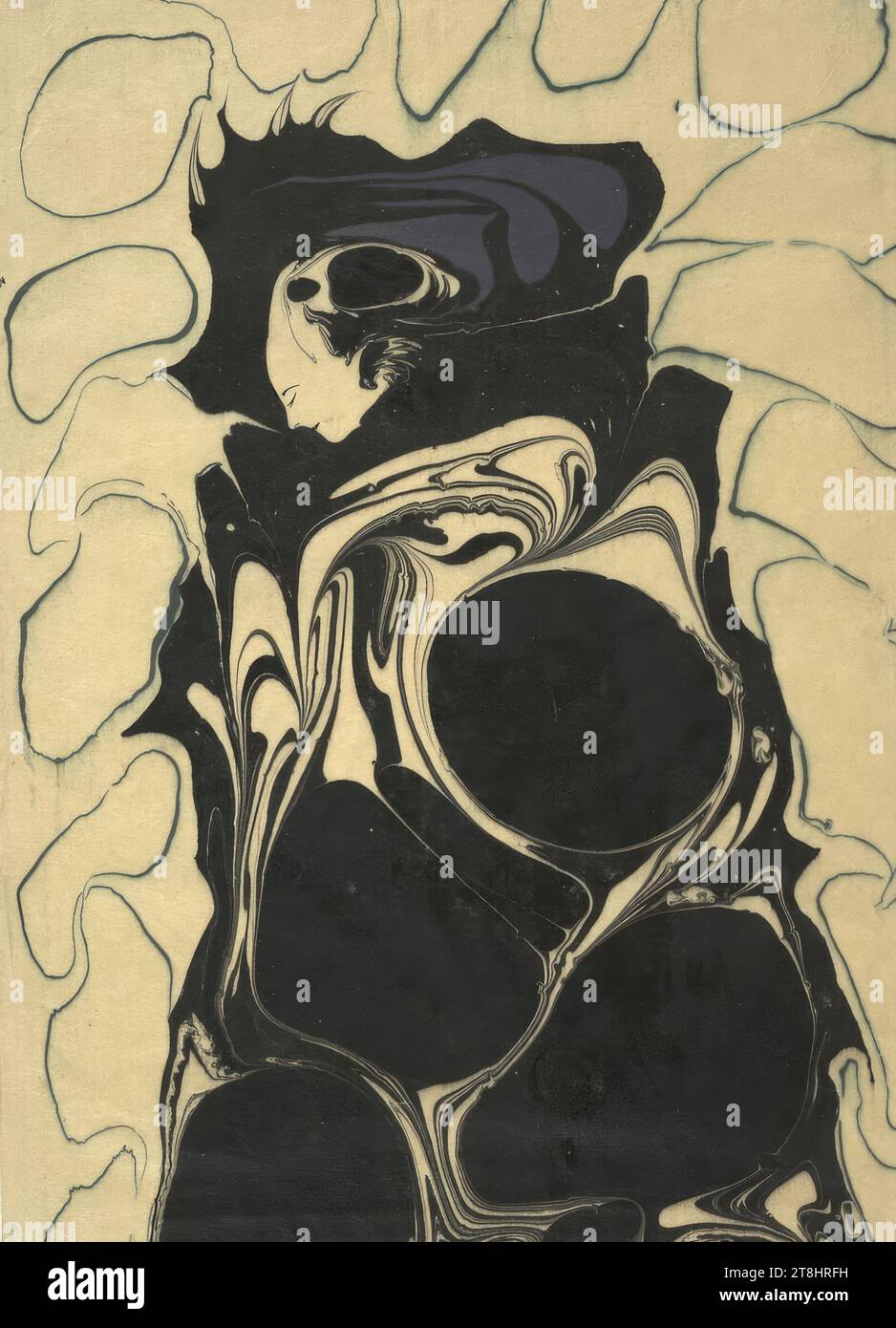 Figure féminine de profil, Koloman Moser, Vienne 1868 - 1918 Vienne, 1904/1905, dessin, encre et aquarelles, travail à l'encre, le profil complété avec stylo, 25,2 x 17,8 cm, Autriche Banque D'Images